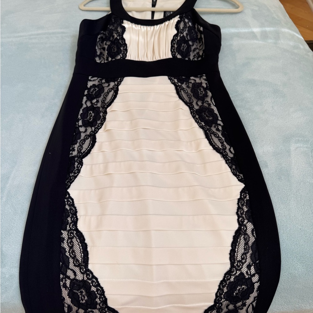 Elegant Black and White Lace Dress